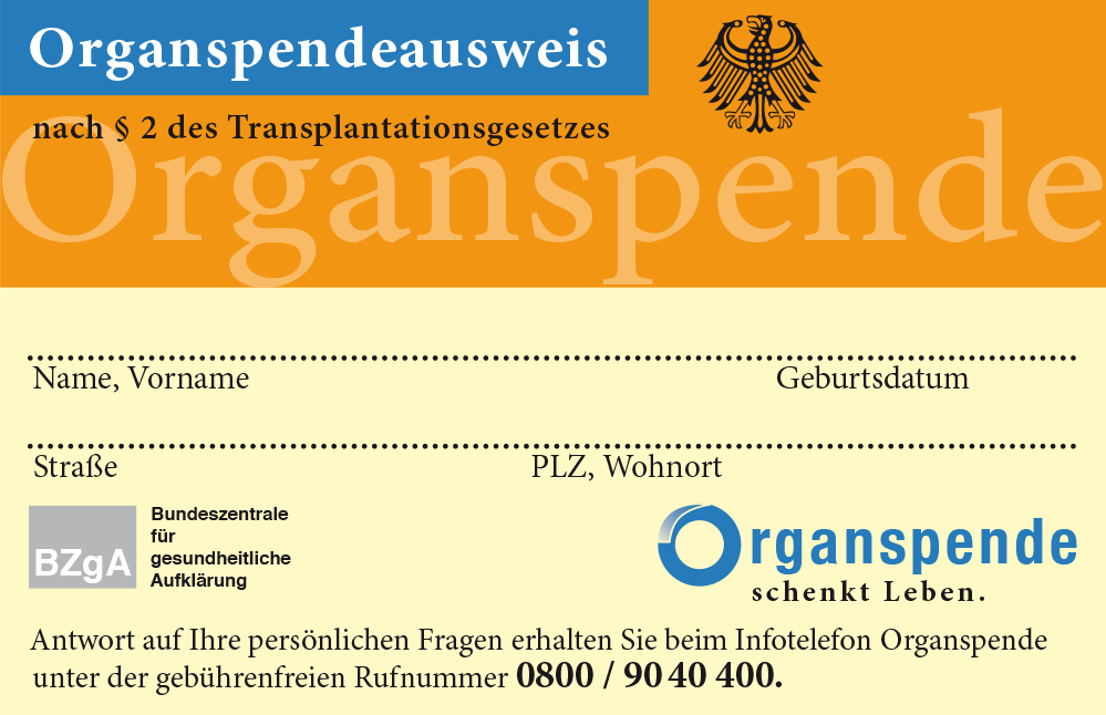 Organspendeausweis Vorderseite